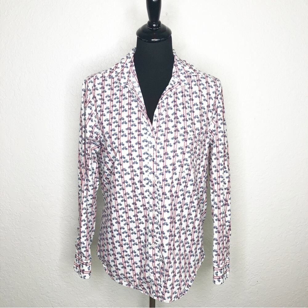 Anthropologie GRAYSON The Hero white red blue bicyle button down top 3 or Medium